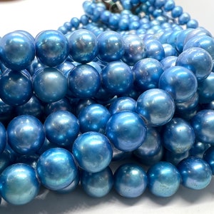 AA+ 7-7.5mm 8mm stunning cerulean Blue Freshwater Pearl, round potato sky blue loose pearl beads-- Full Strand 15" 55+ pc #RS2084