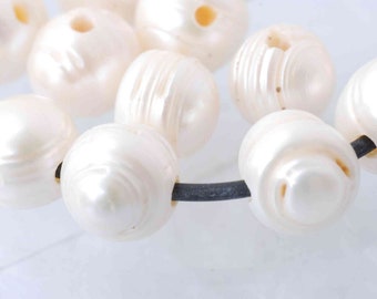 30% OFF Large Hole 10-11mm Freshwater Pearl, white genuine pearl, Large round Baroque Pearl, 2.2-2.5mm hole, short strand