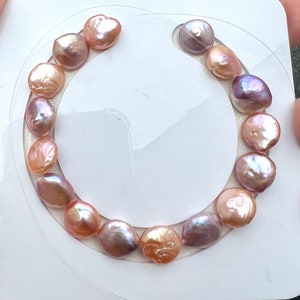 AA 12-13mm Baroque coin Pearl beads, natural multiple metallic Mauve color Genuine Coin Pearl, super  luster half strand 7.5&quot; 16pc NEW SALE