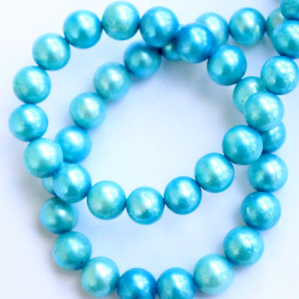 Rare 8mm AA Freshwater Pearl Round Potato Pearl Aqua blue Turquoise color genuine pearl for designer---half strand 7.5“--24 pcs #RP1011