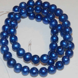 AA+ 7-7.5mm Full strand Bright Blue Genuine Freshwater Pear,l round potato pearl  15" 60+ pcs Pearl beads For Designer #RP1014S