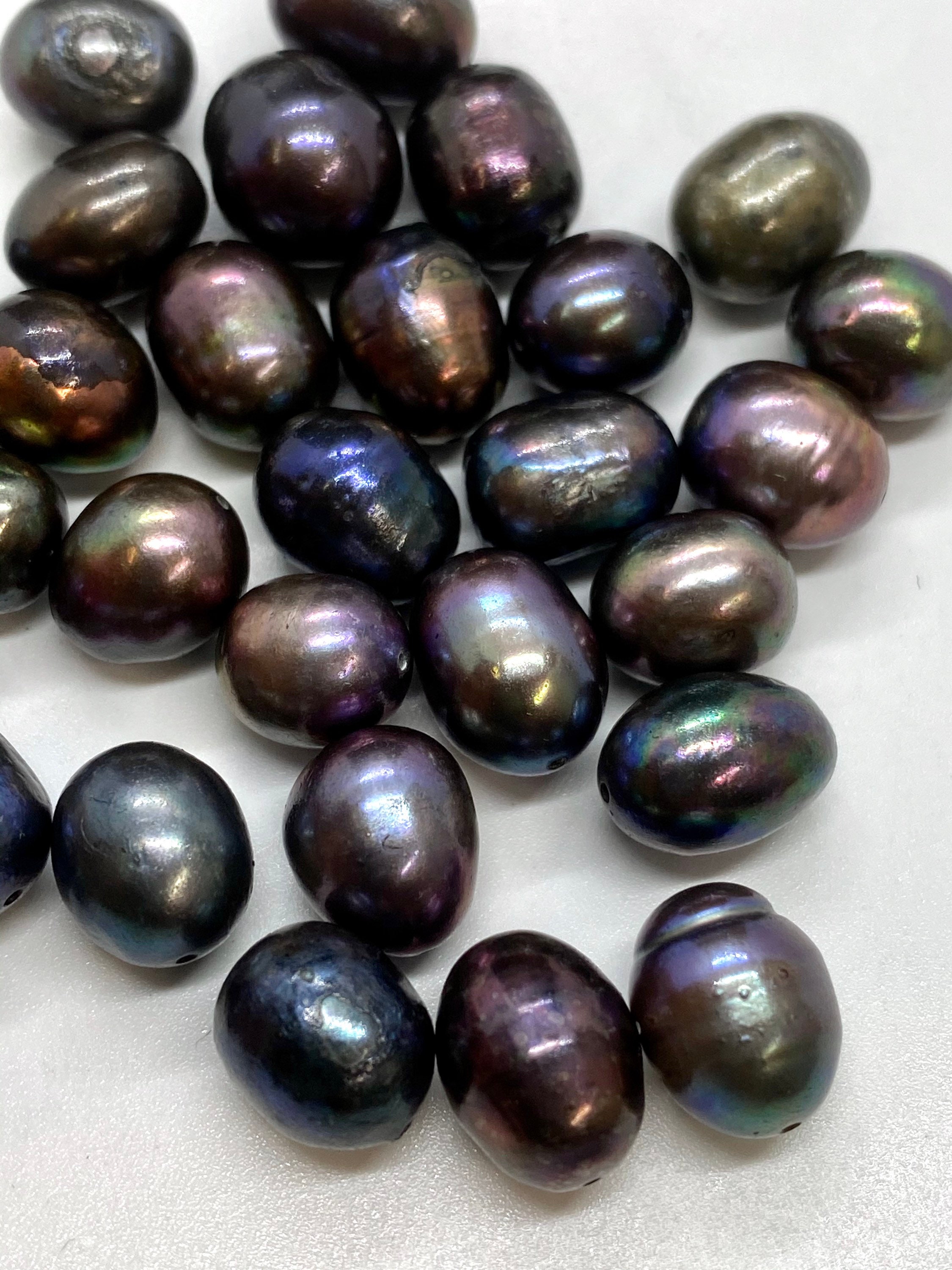 A~AA 9-10mm X 11-13mm Rice Pearl Baroque Freshwater Pearl, Peacock Grey ...