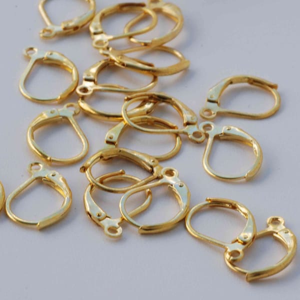 18k yellow Gold plated over Copper Lever Back Earring Wire with French Ring - Nickel Free - 20 Pc -F9002