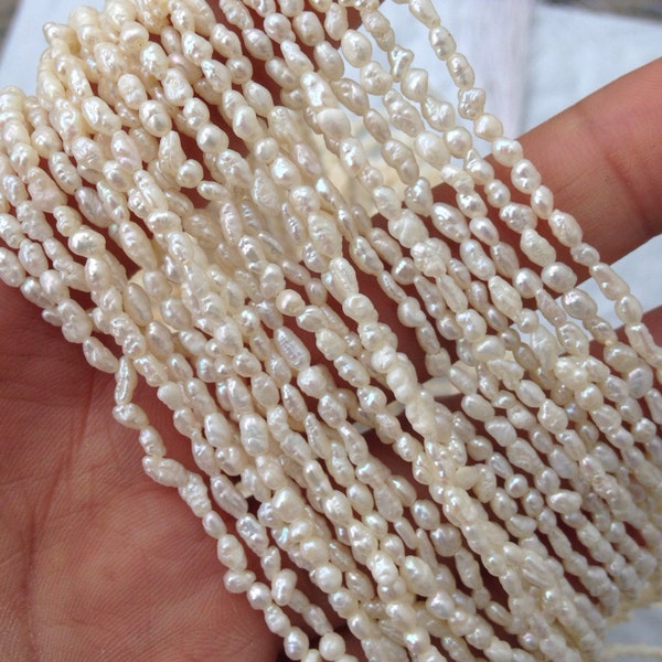 Perla de semilla Perla de arroz barroca Perla de agua dulce blanco marfil 2,5 mm 3-3,5 mm, blanco lechoso mudo, 14" hebra completa 75+ piezas #SD7006T ---NUEVO
