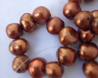 Großloch Süßwasserperle 2.5 mm Loch--10 Stück atemberaubende braune 8-10 mm Barock Nugget Perle # LH8024