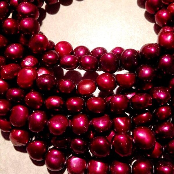 Corn Pearl Baroque Pearl Freshwater Pearl deep red claret color- 8-9mm AA----15" full strand 50 pc #CB6034 NEW Arrival