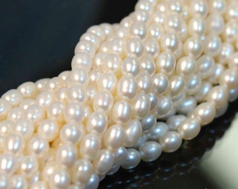 Full Strand 5-5.5MMX6-7MM White Ivory Rice oval freshwater Pearls stunning AA+ geniune god quality pearl New ARRIVAL for bridle design