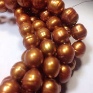 AAA 9X11mm Baroque Rice Freshwater Pearl, stunning bronze brown oval loose pearl ---16&quot; full strand 36 pc pearl beads #DR3028