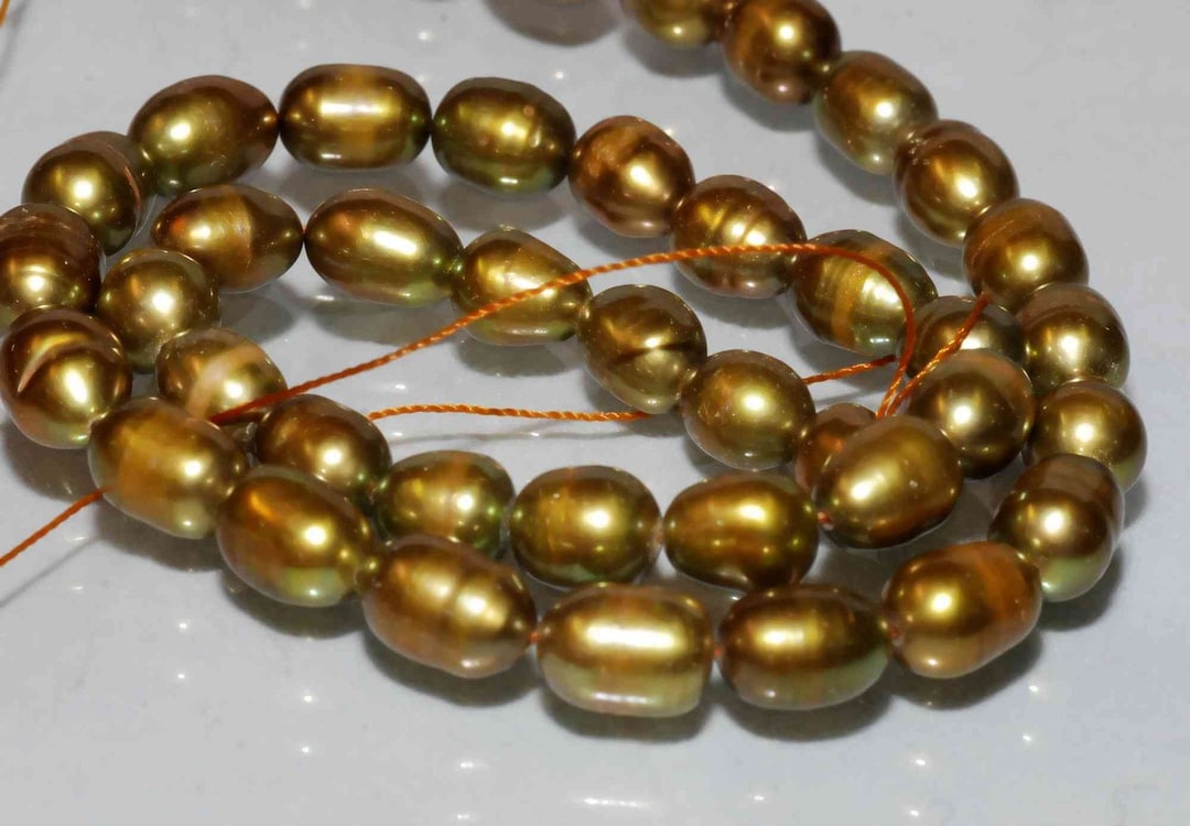 7x9mm Rice Pearl Baroque Pearl Freshwater Pearl Vintage Olive Green ...