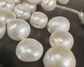 NUEVA promoción Perla barroca de agujero grande 12-13 mm guijarro Perla pepita Perla de agua dulce rara Perla natural blanco marfil 8 piezas cuentas 2.2 mm agujero 3 mm LH8027