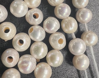 NEW A~AA 10mm Large Hole Pearl, Round potato Freshwater Pearl, Ivory white loose pearl beads set 2.2mm 3mm hole pearl #LH8010 SALE