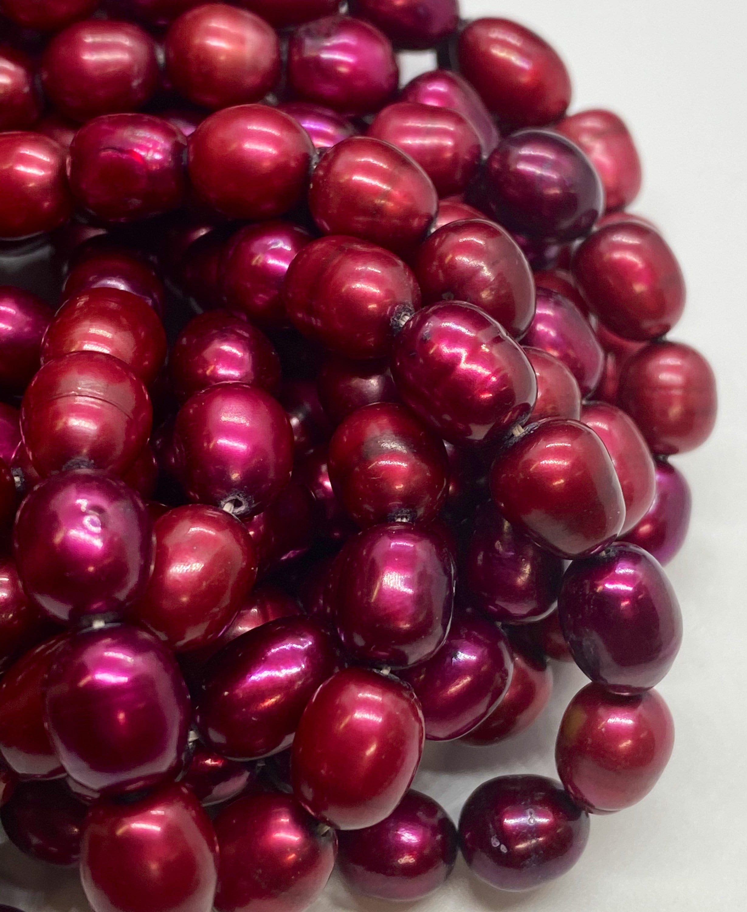 AA+ 8-9mmx9-12mm Rice Baroque Freshwater Pearl Fire Red Oval Baroque ...