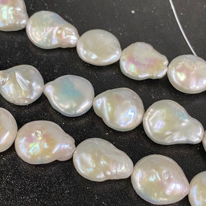 AA 11 x 14 mm Barocke Münzperle Perlen, natürliches Elfenbein Weiße Briolette echte Münze Süßwasserperle Luster Halbstrang 7,5 &quot;12 Stück + NEUER VERKAUF