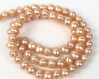 AA 5-6mm round Freshwater pearl Full strand  15" Natural color peach champagne Round off potato Pearl  #RS2072P