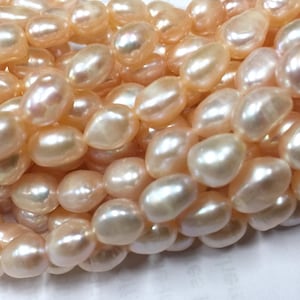 AAA 7X9mm natural pink Baroque Pearl---15&quot; Full strands genuine freshwater pearl, baroque rice pearl #BA4103