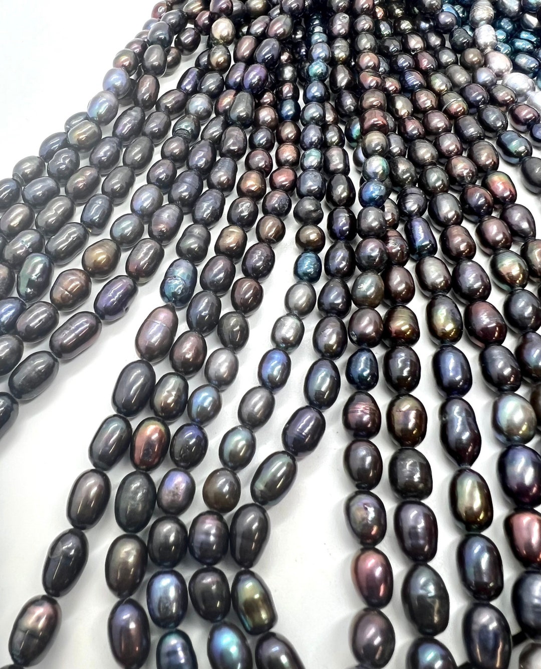 6mmx 7-9mm Rice Baroque Pearl Freshwater Pearl Metallic Peacock Black ...