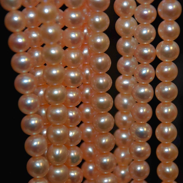 AAA 7mm stunning Natural peach color Round off potato freshwater Pearl 1/2 strand 7.5“ reduced price hot deal