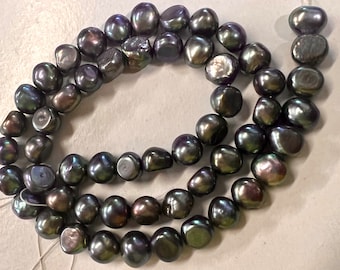 AA 8-9mm Corn nugget Pearl Baroque Freshwater Pearl stunning peacock blue black color pearls----15" full strand 50 pcs  #CB6038P NEW Arrival