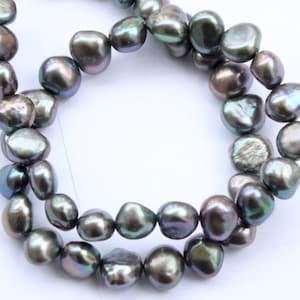 9-10mm AAA Baroque Nugget Pearl Grey peacock genuine pearl loose beads --- Full strand 15&quot; Large     #BA4035
