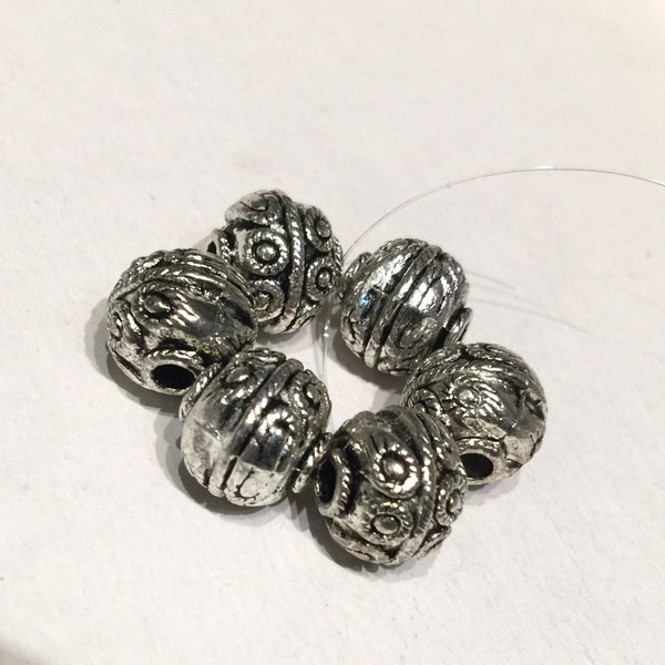 Tibetan Silver Round spacer Beads 10mm fine quality antique silver style 6pcs #FDP213