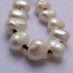 Large Hole Pearl Baroque 10-11mm pebble Nugget Pearl Freshwater Pearl Natural white ivory 10Pc  2.5mm hole--high quality