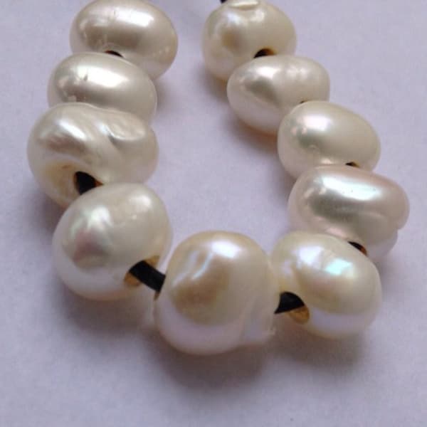 BATCH SLAE Large Hole Pearl Baroque 10-11mm pebble Nugget Pearl Freshwater Pearl Natural white ivory 30Pc strand 2.2mm hole--high quality