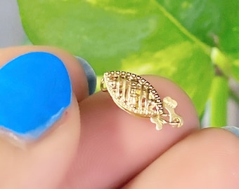 14k Solid Gold Filigree Perlenverschluss, 5,3 x 13 mm Gelbgold Fischverschluss