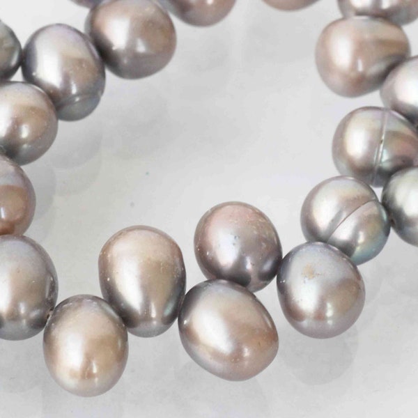 Top Drilled Dancing Pearl Freshwater Pearl grey silver 11mmX8mm Big briolette tear drop pearl beads full strand 15"