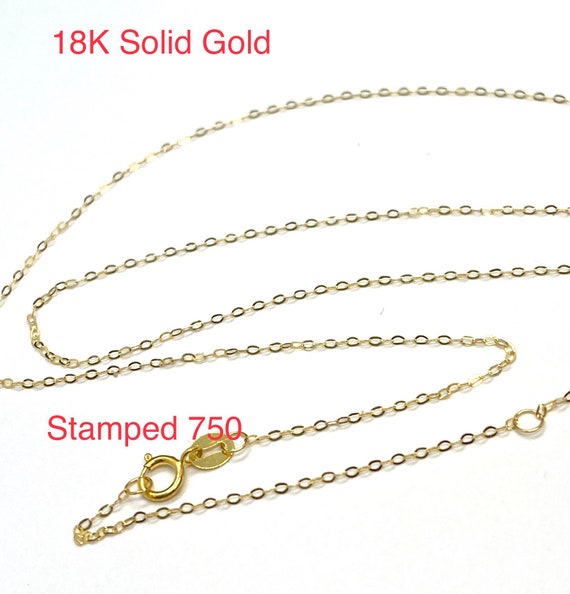 Solid 18k yellow Gold Chain for pendant 750 Stamped real Gold necklace Dainty 16 18 with thin strong adjustable loop F9117
