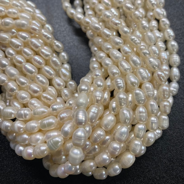 NEW SALE AA 5-6mm X 7mm ivory white Baroque oval Freshwater pearl,  14” full strand genuine pebble nugget pearl,  rice pearl beads #BA4105A