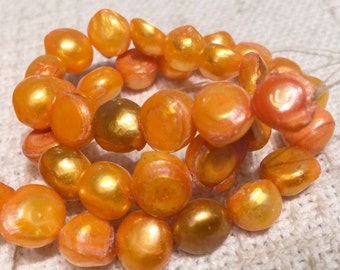 10-12mm Baroque Pearl Bright Orange large nugget Freshwater pearl---15'' Full Strand Genuine Pearl NEW Bargin CLEARANCE Sale #BA4046