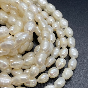 AA 6-7mm X 8mm natural ivory white color Baroque Freshwater pearl 15" full strand pebble nugget baroque rice pearl beads #BA4106W
