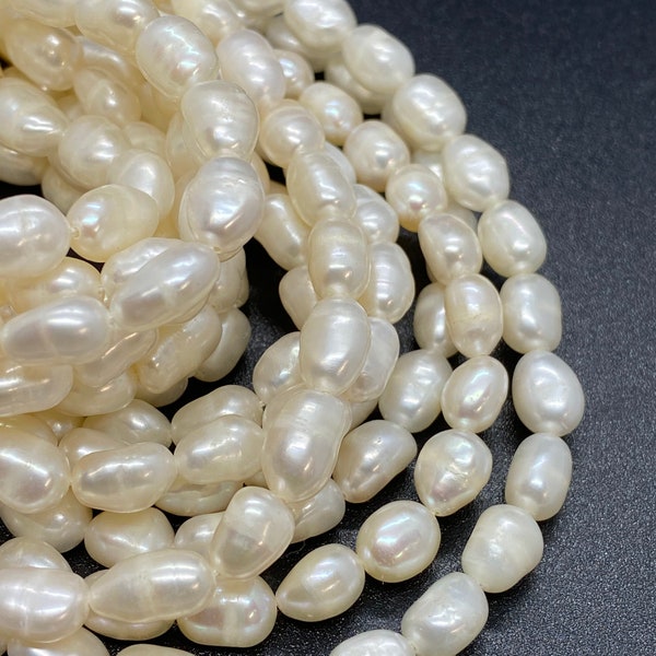 AA 6-7mm X 8mm natural ivory white color Baroque Freshwater pearl 15" full strand pebble nugget baroque rice pearl beads #BA4106W