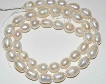 SALE 7-8mm Rice Pearl Baroque Pearl Freshwater Pearl White oval pearl strand----14 inches full Strand----#DR3002