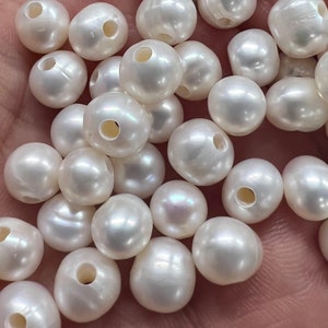 Large Hole 7.5-8.5mm Round  potato Ivory white Large Hole Freshwater Pearl, 10pc set 2.2mm 3mm hole SALE 40% OFF #LH820085 New Arrival
