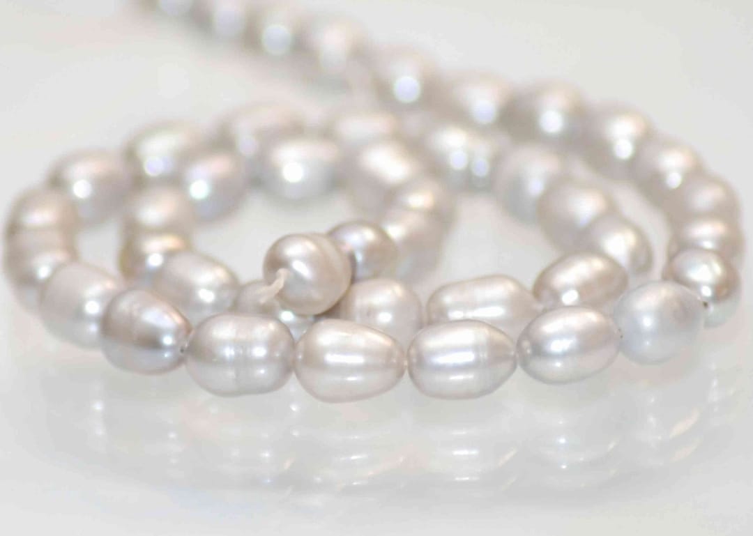 Rice Pearl Baroque Pearl Freshwater Pearl Platinum Silver 7x9mm----15 ...