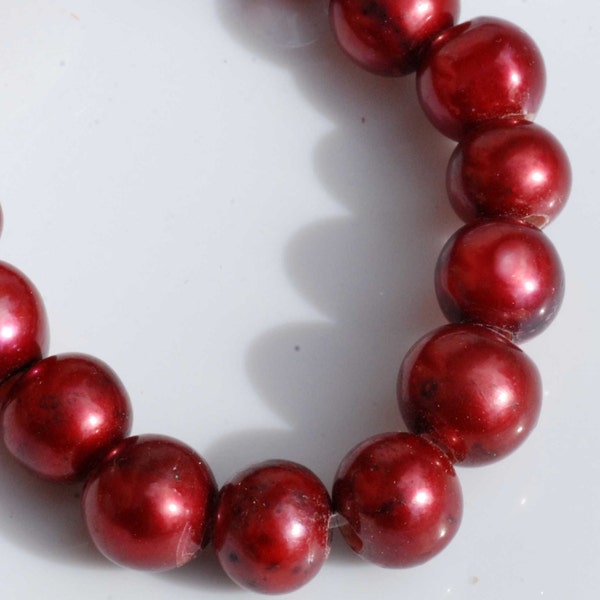 Large Hole Pearl Round pearl Freshwater Pearl stunning red burgundy AA 8-9mm with 2.5mm hole beads--10 pc high quality  #LH8002