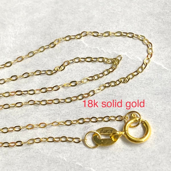 Solid 18k yellow Gold Chain for pendant, 750 Stamped real Gold necklace, Dainty 16" 18" with thin strong, adjustable loop F9117