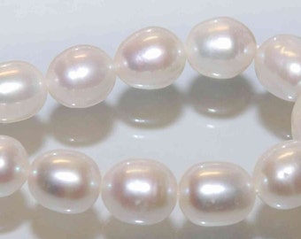 AA 10X12mm LARGE Rice Freshwater Pearl ivory white oval loose pearl beads----HALF strand ---New arrival Sale