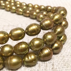 Rice Baroque Pearl Freshwater Pearl Olive Green large oval peal 10X13mm 16&quot; full strand 30 pcs wholesale deal  #DR3036