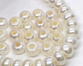 AAA 7mm Roundel button Freshwater Pearl, 2.2mm 3mm Large Hole Pearl  white pearl beads, leather pearl, pearl wholesale ,LH8066 NEW