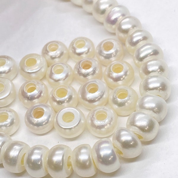 AAA 7mm Roundel button Freshwater Pearl, 2.2mm 3mm Large Hole Pearl  white pearl beads, leather pearl, pearl wholesale ,LH8066 NEW