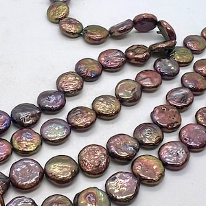 AA 10-11mm metallic Coin pearl, half strand Metallic peacock black blue Freshwater coin Pearl, stunning baroque coin pearl NEW Sale #KC3037