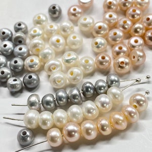 AA+  6mm Roundel button Freshwater Pearl, 1.2mm 2.2mm Large Hole Pearl Natural pink peach silver white pearl spacer beads LH8064 NEW