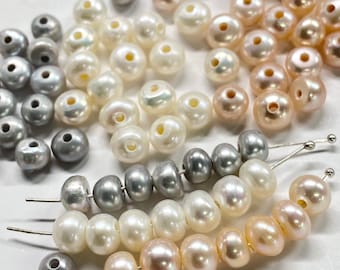 AA+  6mm Roundel button Freshwater Pearl, 1.2mm 2.2mm Large Hole Pearl Natural pink peach silver white pearl spacer beads LH8064 NEW