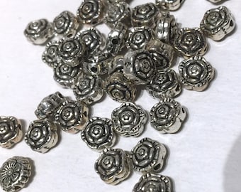 Tibetan Silver spacer Beads rose flower 7mm fine quality antique style 10pcs #FDP202