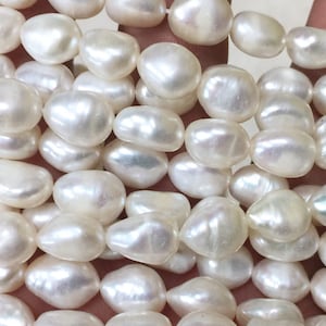 AA 8-9mm X10-11mm Good Quality Ivory white Baroque Freshwater pearl 15" full strand genuine pebble pearl, baroque rice pearl beads #BA4101