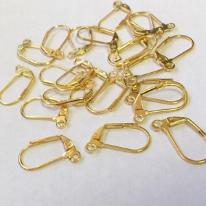 18K Gold plated over Copper Lever Back Earring Wire with French Ring  yellow gold- Nickel Free  - finding