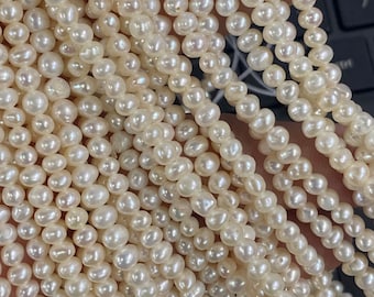 4 - 4.5mm Seed A~AA Freshwater Pearl, luster Ivory white off round potato 14 inch full strand 95+ pearl beads---NEW ARRIVAL deal SD71001-4