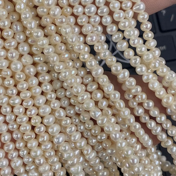 4 - 4.5mm Seed A~AA Freshwater Pearl, luster Ivory white off round potato 14 inch full strand 95+ pearl beads---NEW ARRIVAL deal SD71001-4